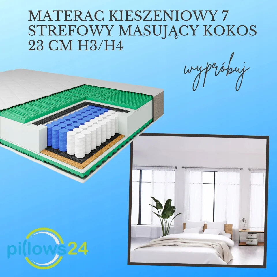 Materac Kieszeniowy 7strefowy Masujacy Kokos H3 H4 140x200x23 Szerokosc Materaca 140 Cm