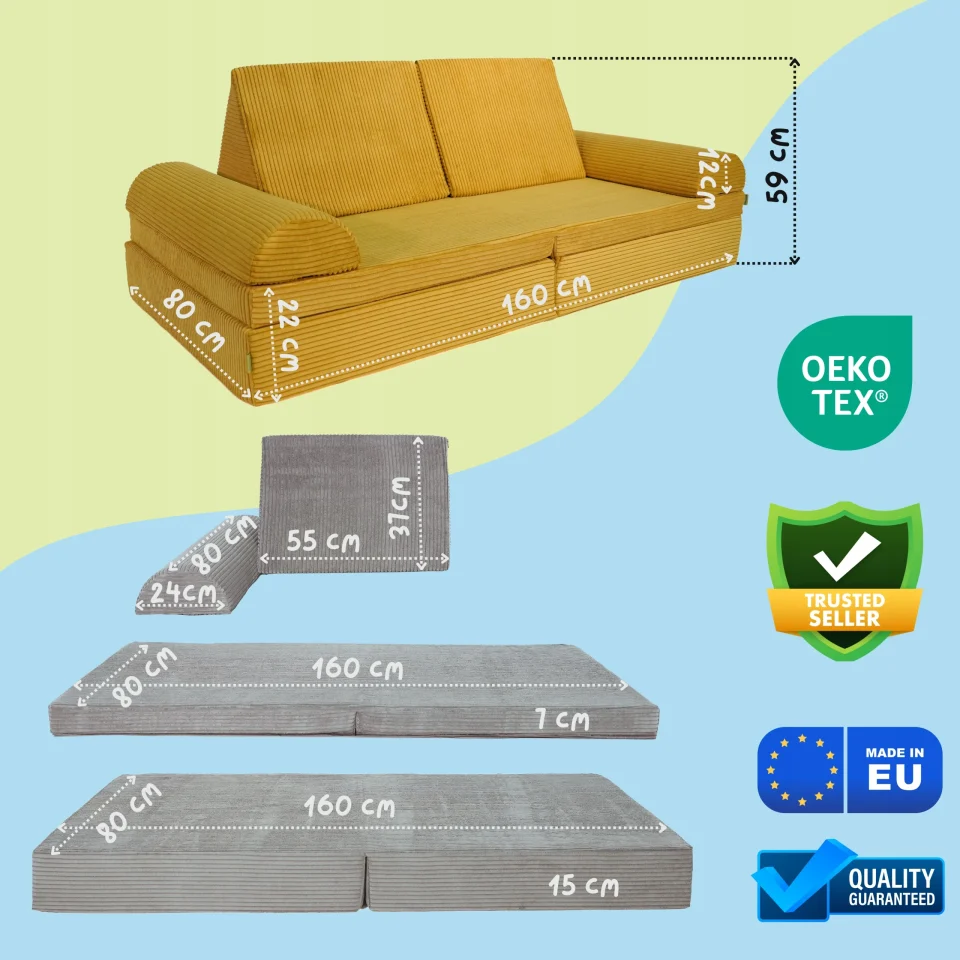 Sofa Dziecieca Modulowa Wielofunkcyjna Rozkladana Sztruks 160x80 Marka Inna